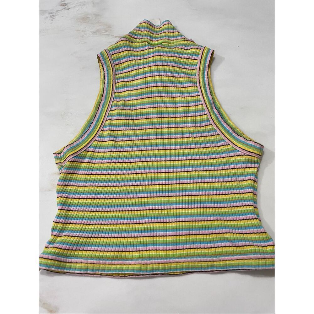VTG 90s Versace JC Candy Striped Cotton Ribbed Mock Turtleneck Sleeveless Top - Picture 5 of 5